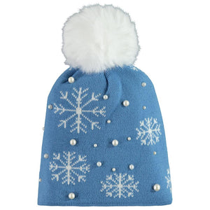 Civil Girls Kar Desen Taşlı 2-5 Yaş Şapka Bere - Mavi