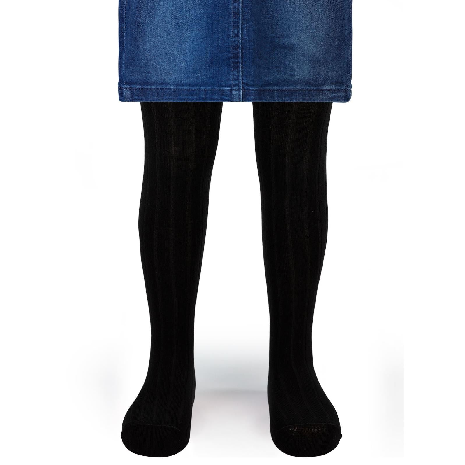 Civil Girls Derbili Düz 3-11 Yaş Külotlu Çorap - Siyah