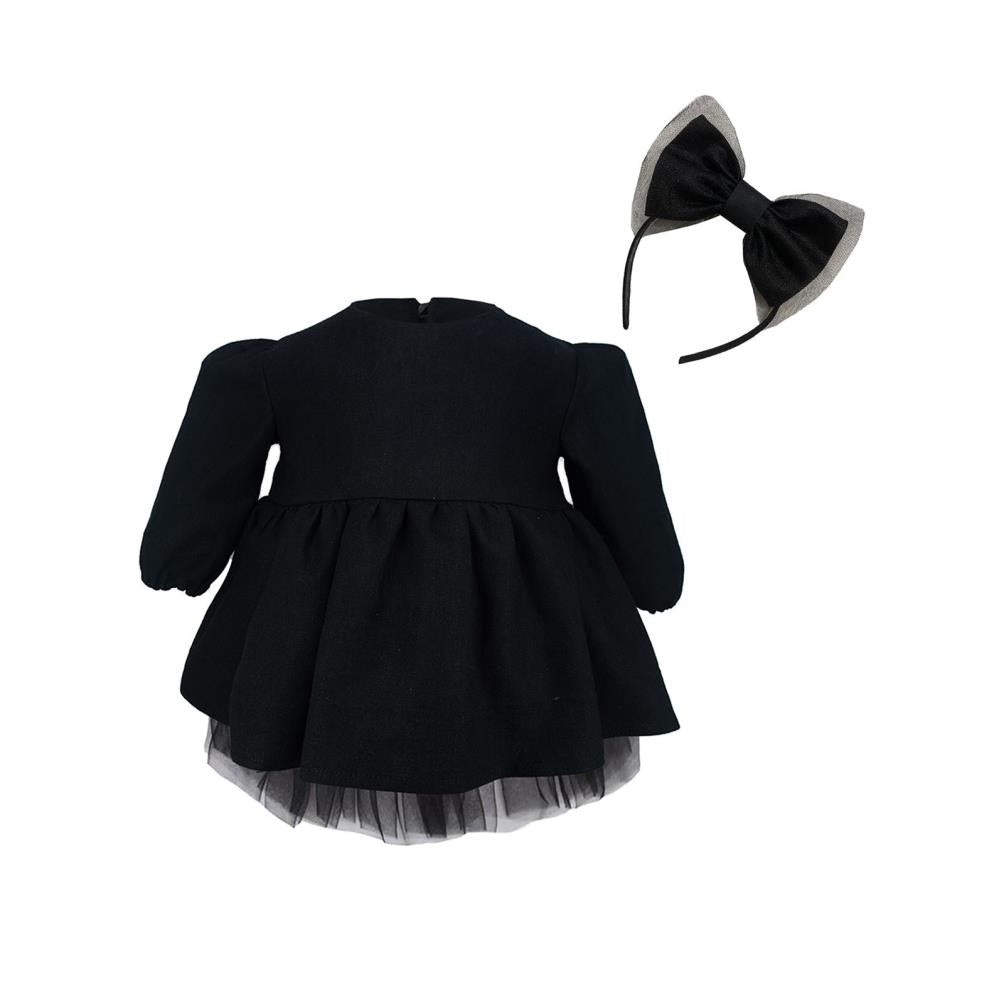 Shecco Babba Kız Çocuk Uzun Kollu Tütü Elbise Taç Takım 6-10 Yaş - Siyah