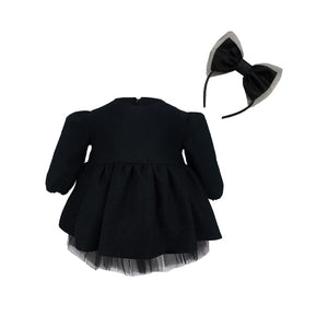 Shecco Babba Kız Çocuk Uzun Kollu Tütü Elbise Taç Takım 6-10 Yaş - Siyah