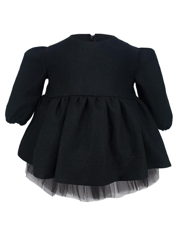 Shecco Babba Kız Çocuk Uzun Kollu Tütü Elbise Taç Takım 6-10 Yaş - Siyah