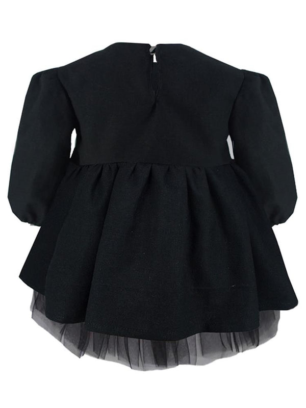Shecco Babba Kız Çocuk Uzun Kollu Tütü Elbise Taç Takım 6-10 Yaş - Siyah