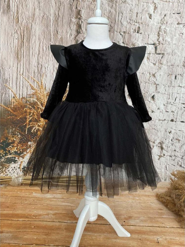 Shecco Babba Kız Çocuk Deri Detaylı Tütü Elbise 6-10 Yaş - Siyah