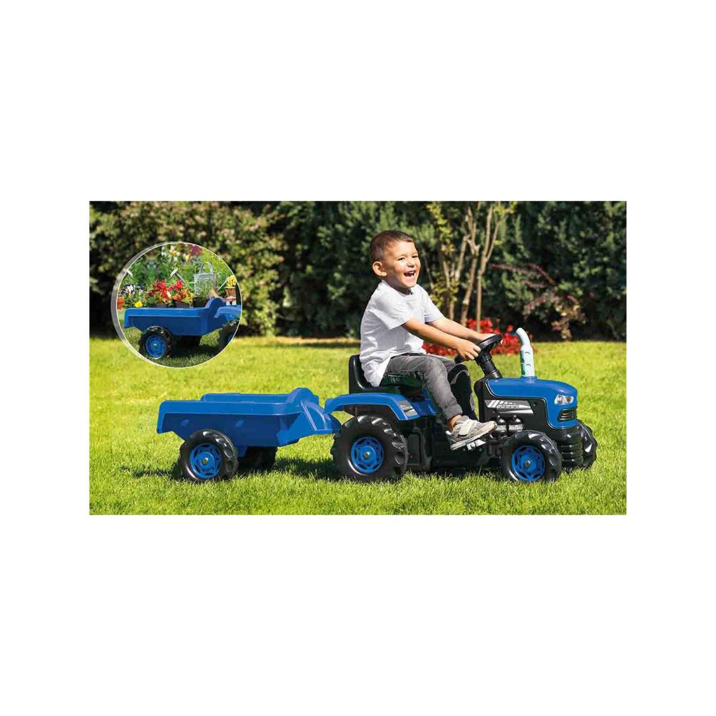 Dolu Oyuncak Romorklu Traktor Pedallı - Mavi