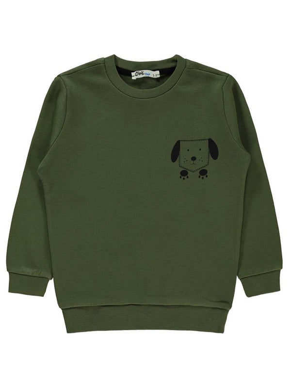 Civil Boys Köpek Baskılı 2-5 Yaş Sweatshirt - Haki