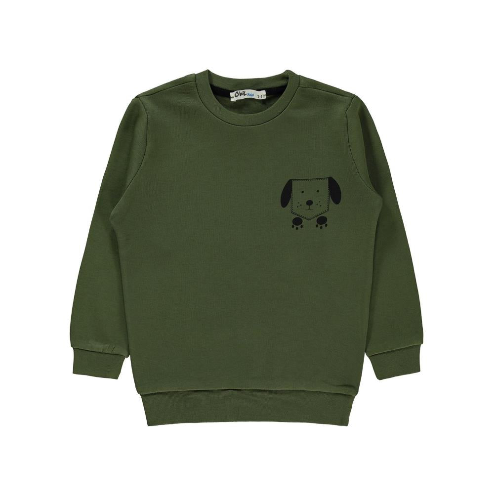 Civil Boys Köpek Baskılı 2-5 Yaş Sweatshirt - Haki