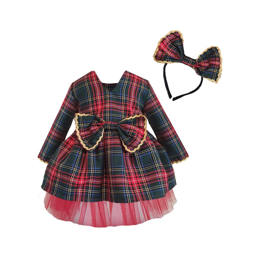 Shecco Babba Kız Çocuk Uzun Kollu Tütü Elbise Taç Takım 6-10 Yaş - Kırmızı