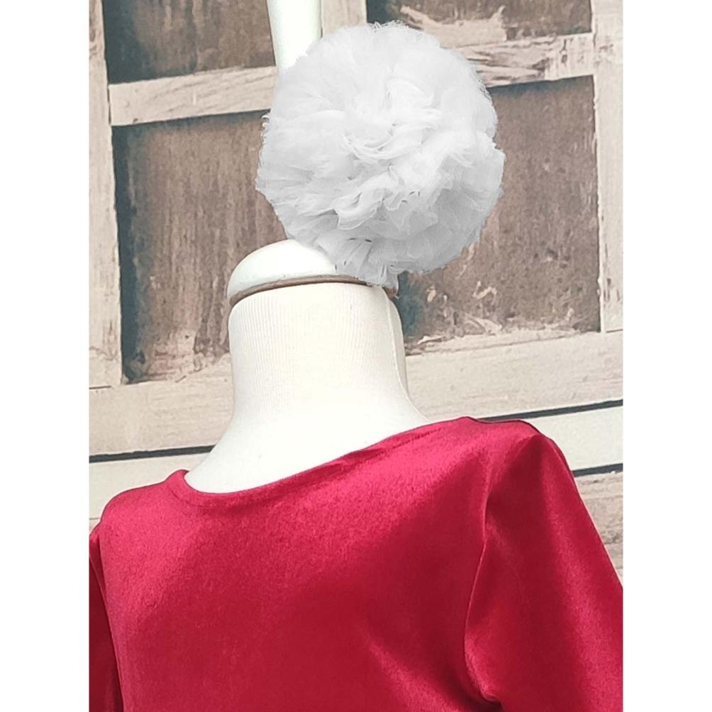 Shecco Babba Kız Çocuk Kadife Tüllü ElbiseUzun Kollu Bandana 6-10 Yaş Abiye - Kırmızı