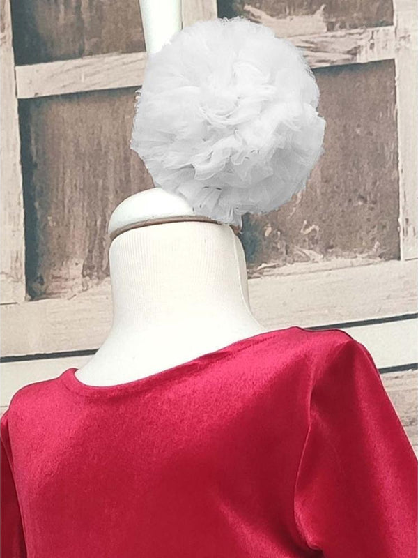 Shecco Babba Kız Çocuk Kadife Tüllü ElbiseUzun Kollu Bandana 6-10 Yaş Abiye - Kırmızı