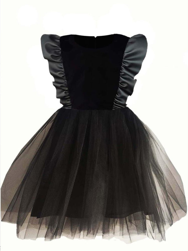 Shecco Babba Kız Çocuk Deri Detaylı Tütü Elbise 6-10 Yaş - Siyah