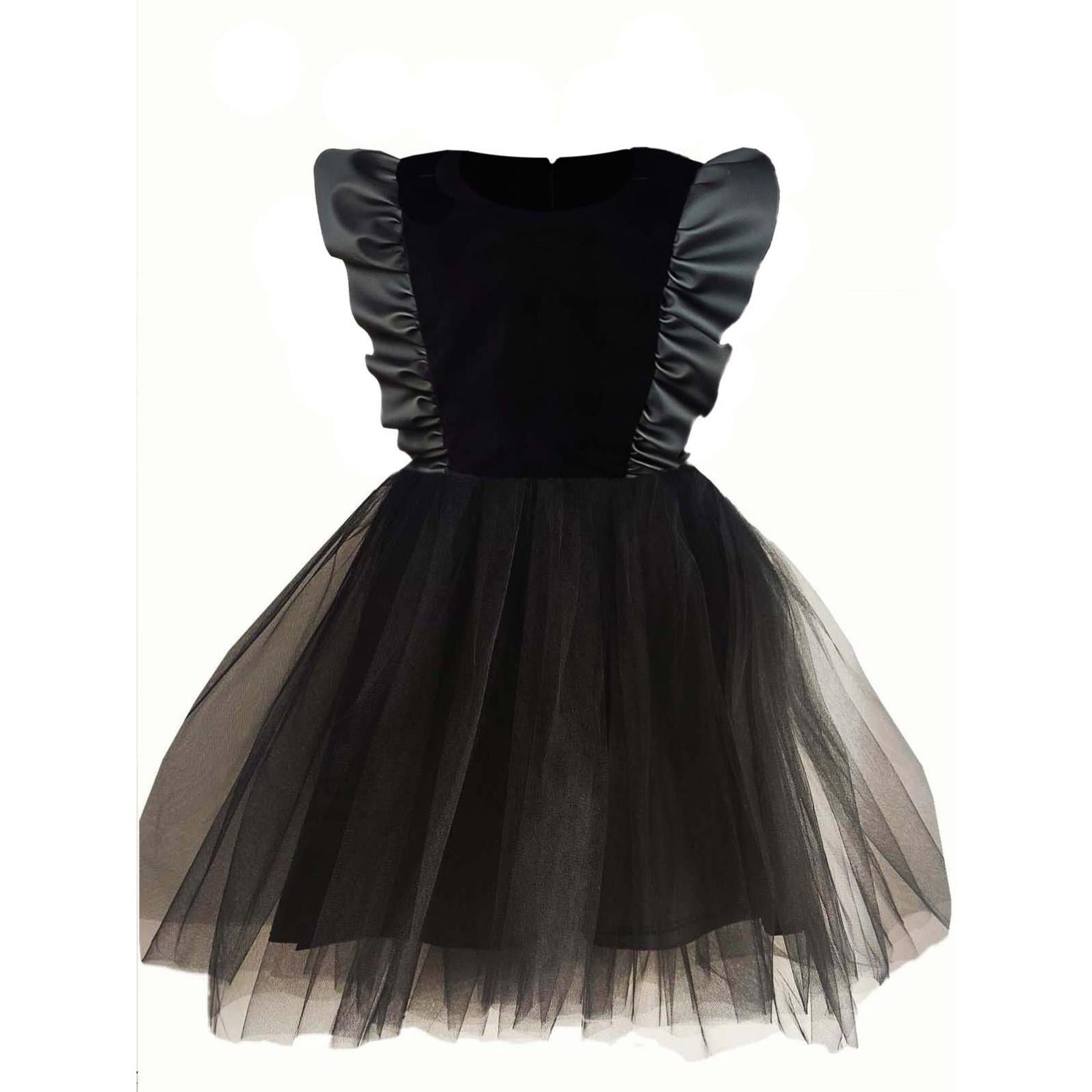 Shecco Babba Kız Çocuk Deri Detaylı Tütü Elbise 6-10 Yaş - Siyah