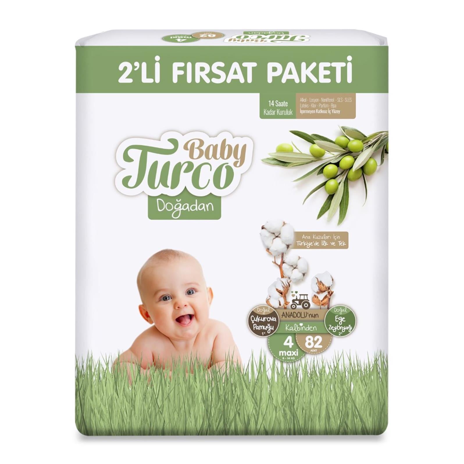 Baby Turco Doğadan Bebek Bezi Fırsat Paketi 4 Maxi Numara 82 Adet
