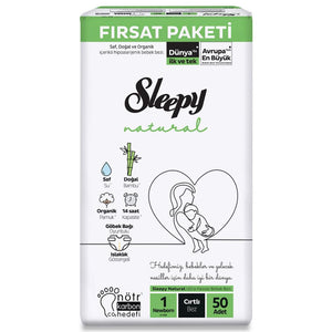 Sleepy Natural Fırsat Paketi Bebek Bezi 1 Yenidoğan Numara 50 Adet