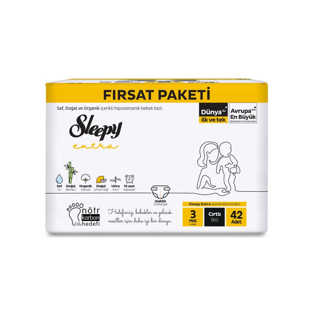 Sleepy Extra Günlük Aktivite Fırsat Paketi Bebek Bezi 3 Midi Numara 42 Adet