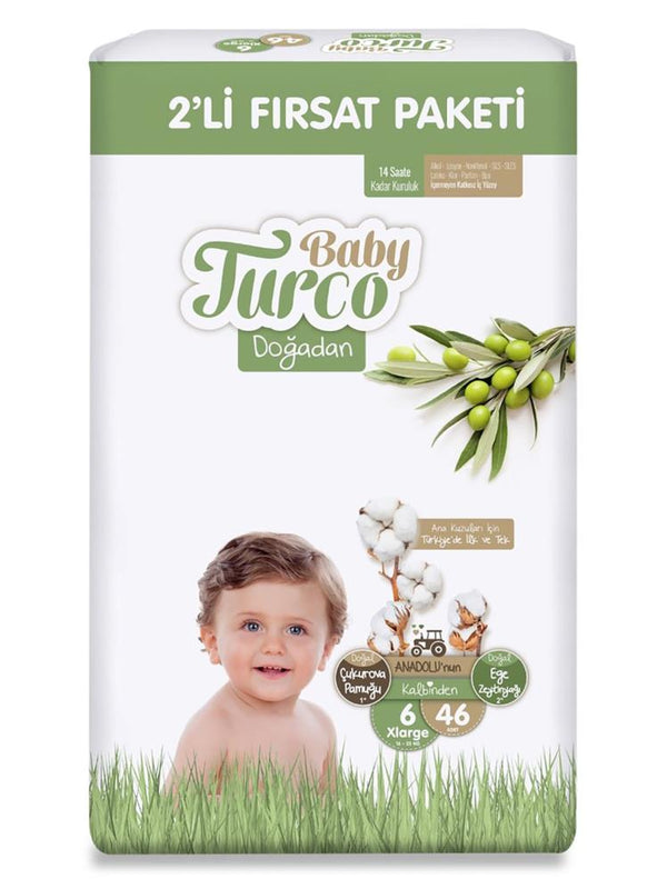 Baby Turco Doğadan Bebek Bezi Fırsat Paketi Bebek Bezi 6 Xlarge Numara 46 Adet