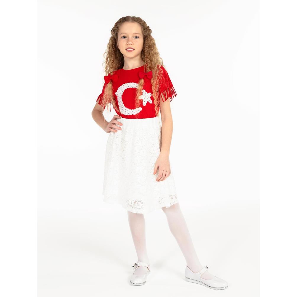 Civil Girls Yıldız Baskılı 4-9 Yaş Tişört - Kırmızı