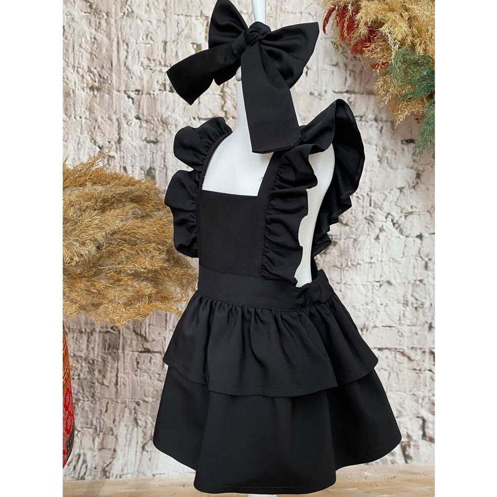 Shecco Babba Askıları Fırfırlı Kız Çocuk Elbise Bandana Takım 6-10 Yaş - Siyah