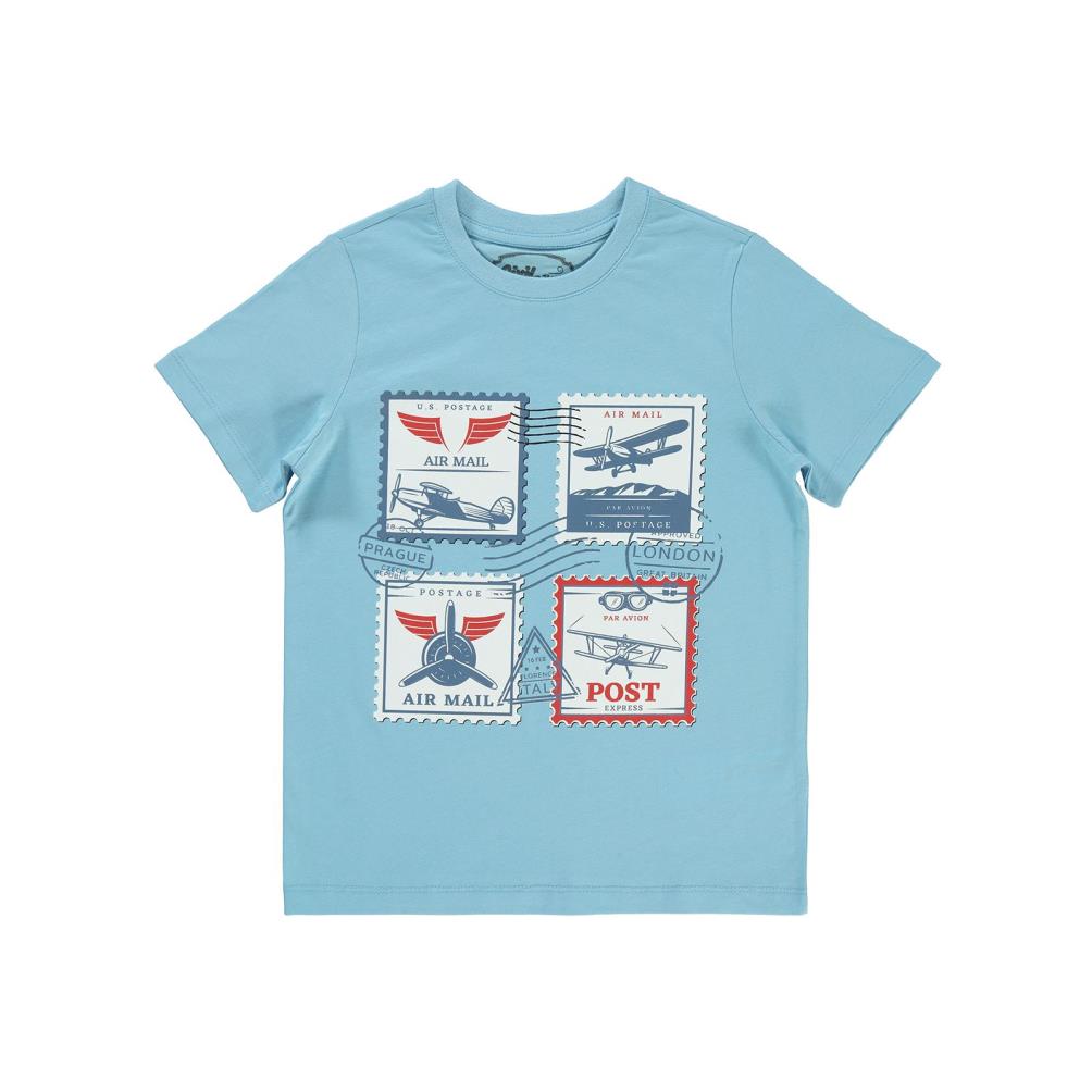 Civil Boys Kartpostal Baskılı 10-13 Yaş Tişört - Mavi