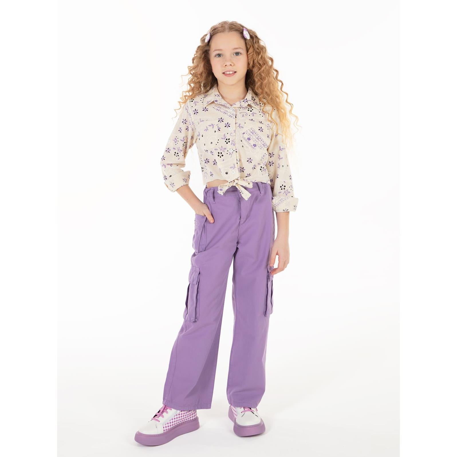 Civil Girls Üç Cepli Kargo 6-9 Yaş Pantolon - Lila