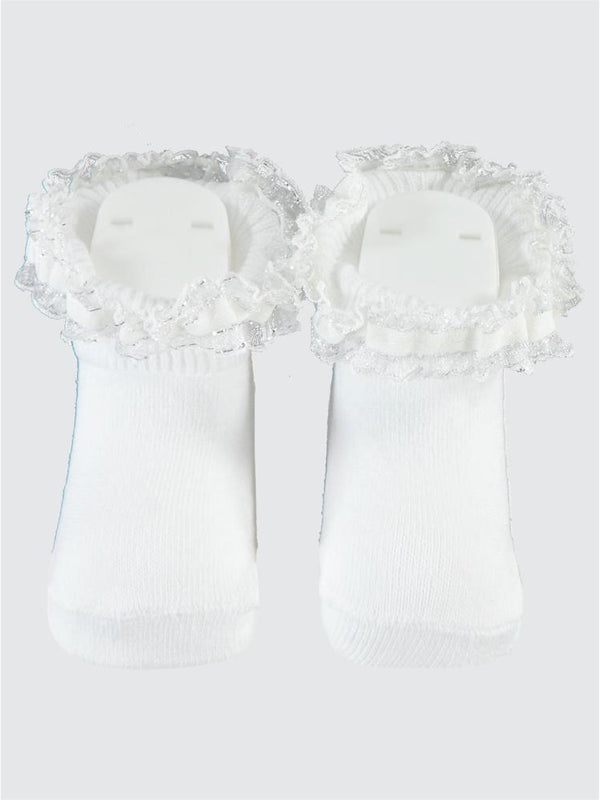 Minidamla ÇİFT SİMLİ AYAKLI ÇORAP - Beyaz