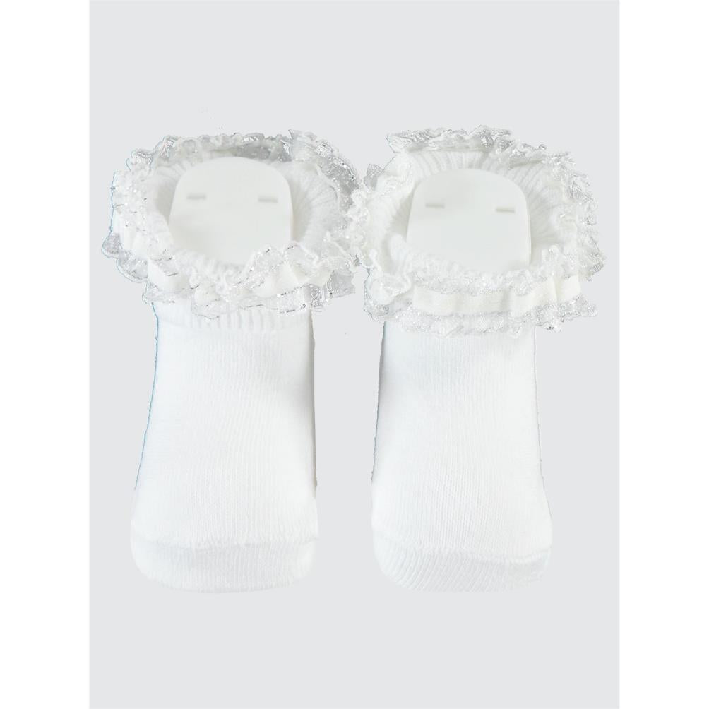 Minidamla ÇİFT SİMLİ AYAKLI ÇORAP - Beyaz