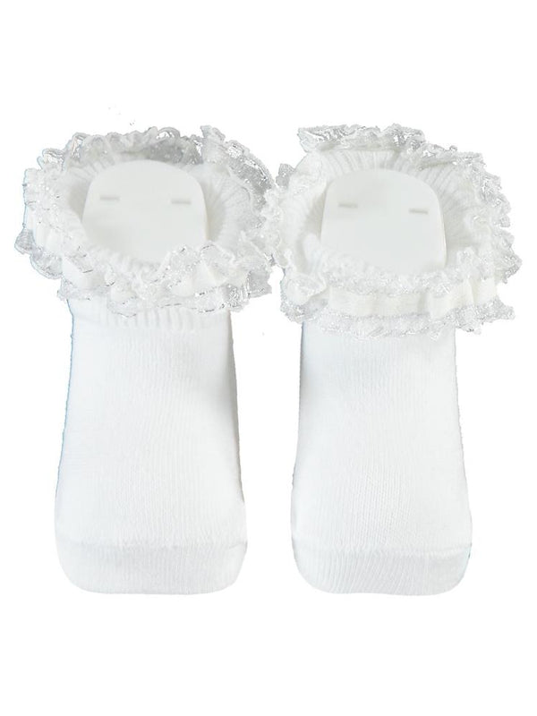 Minidamla ÇİFT SİMLİ AYAKLI ÇORAP - Beyaz