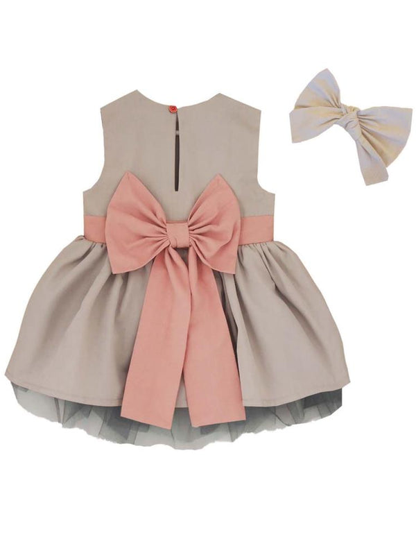 Shecco Babba Fiyonklu Kız Çocuk Tütü Elbise Bandana Takım 6-10 Yaş - Gri