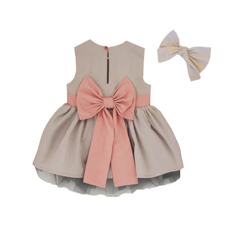 Shecco Babba Fiyonklu Kız Çocuk Tütü Elbise Bandana Takım 6-10 Yaş - Gri