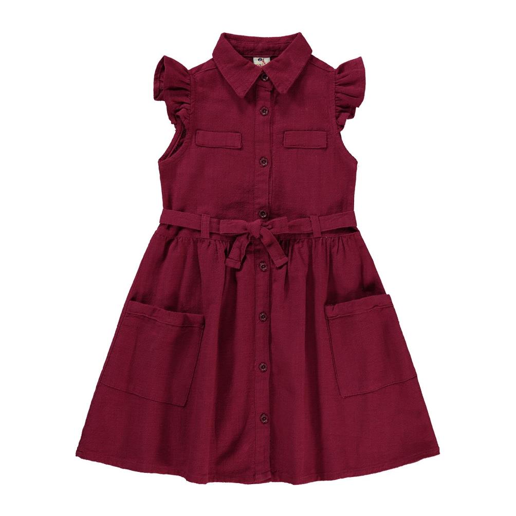 Varol Cepli Kuşaklı 10-13 Yaş Elbise - Bordo