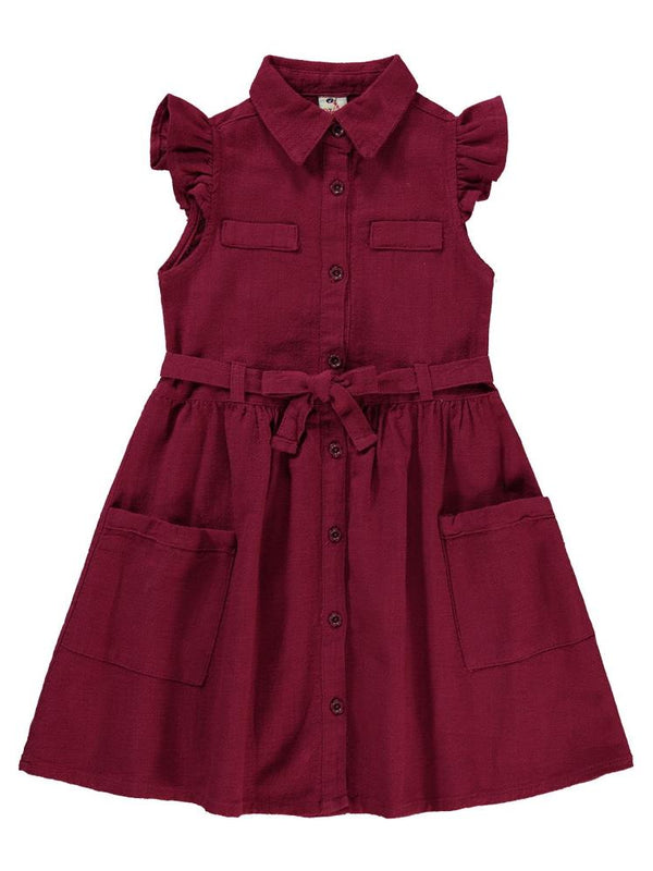 Varol Cepli Kuşaklı 10-13 Yaş Elbise - Bordo