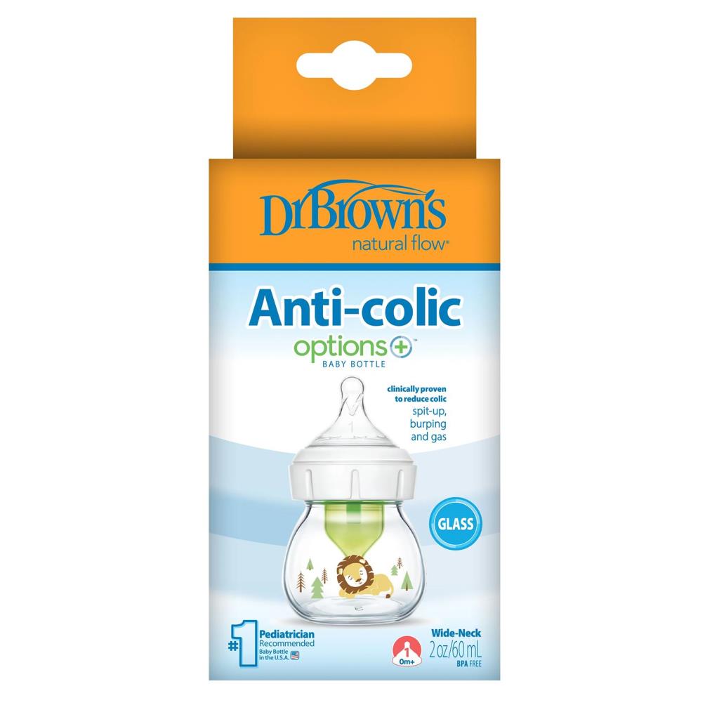 Dr. Browns Geniş Ağız Anti-Kolik Cam Biberon 60 ml Aslan Desenli