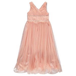 Civil Girls Beli Taşlı Tüylü 6-14 Yaş Abiye - Pudra