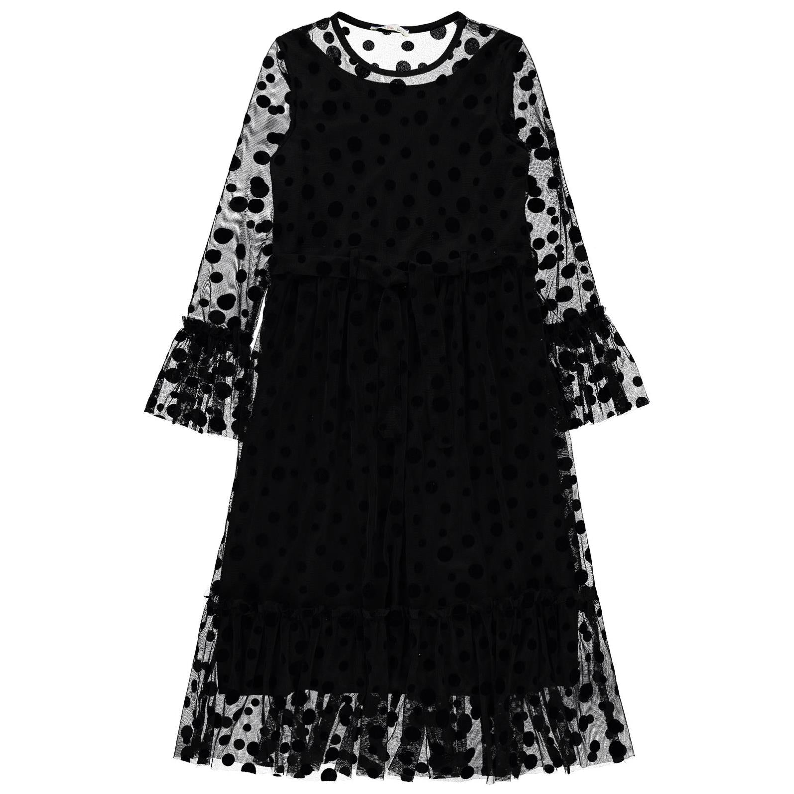 Civil Girls Puanlı Flog Baskılı Tül 10-13 Yaş Elbise - Siyah
