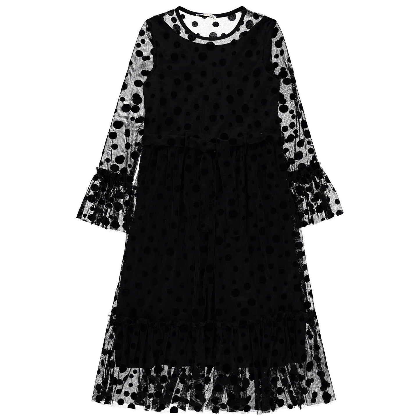 Civil Girls Puanlı Flog Baskılı Tül 10-13 Yaş Elbise - Siyah