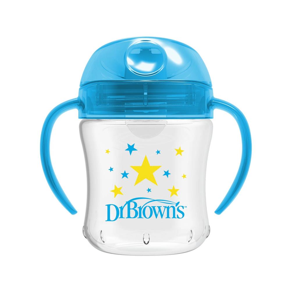 Dr. Browns Silikon ağızlı Alıştırma Bardağı (6m+) 180 ml Mavi Yıldız Desenli
