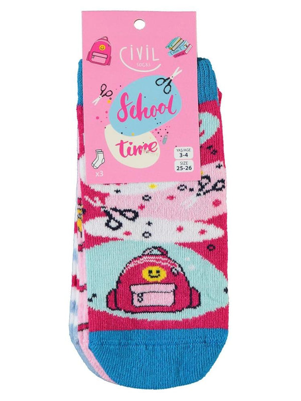 Civil Sock Back To School 3'lü 2-12 Yaş Kız Soket Çorap