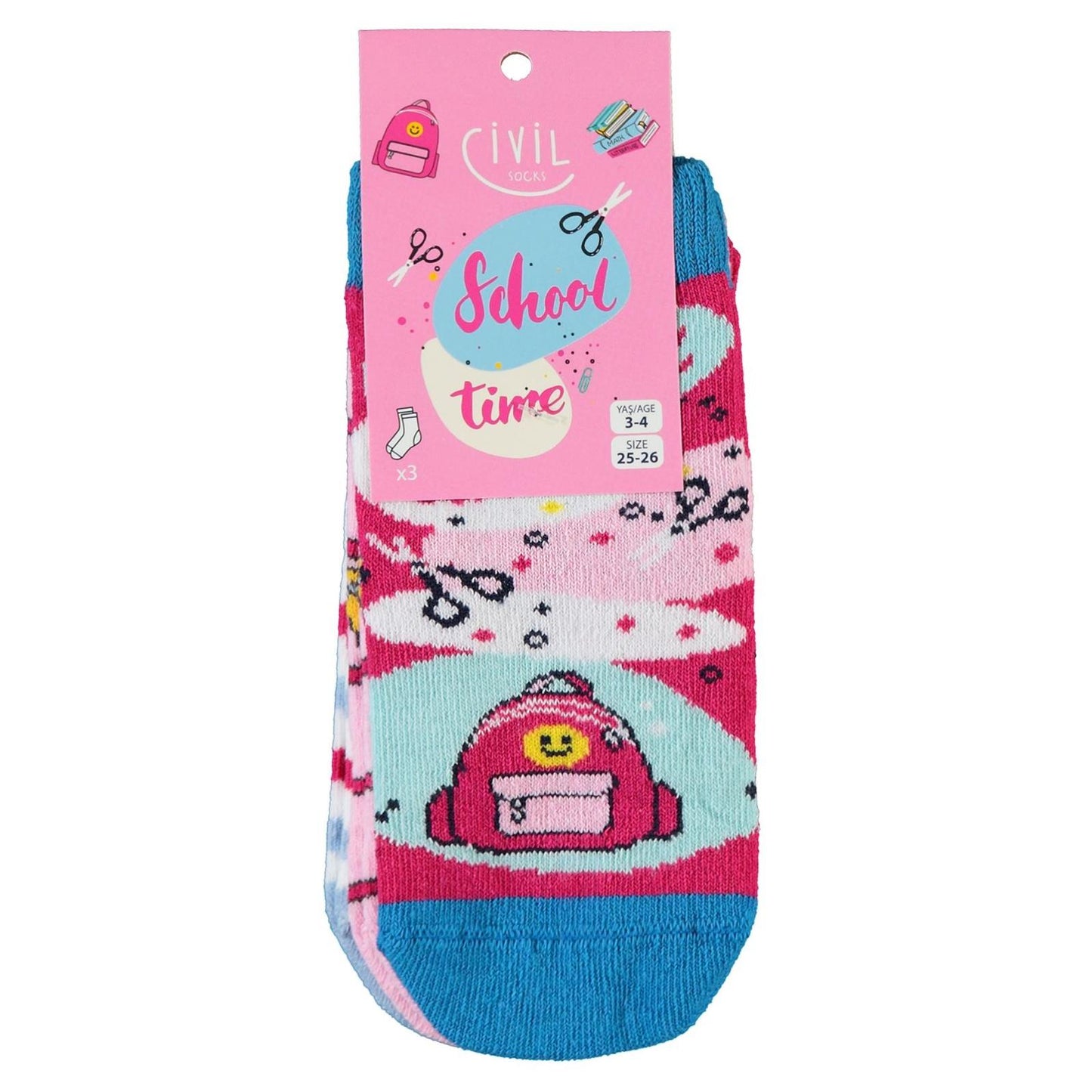 Civil Socks  Back To School 3'lü 2-12 Yaş Kız Soket Çorap
