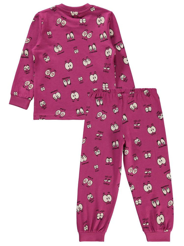Civil Girls Göz Desenli 2-5 Yaş Pijama Takımı - Fusya