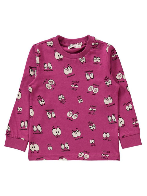 Civil Girls Göz Desenli 2-5 Yaş Pijama Takımı - Fusya