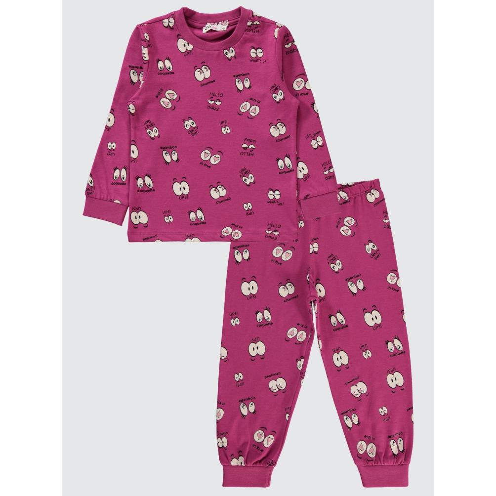 Civil Girls Göz Desenli 2-5 Yaş Pijama Takımı - Fusya