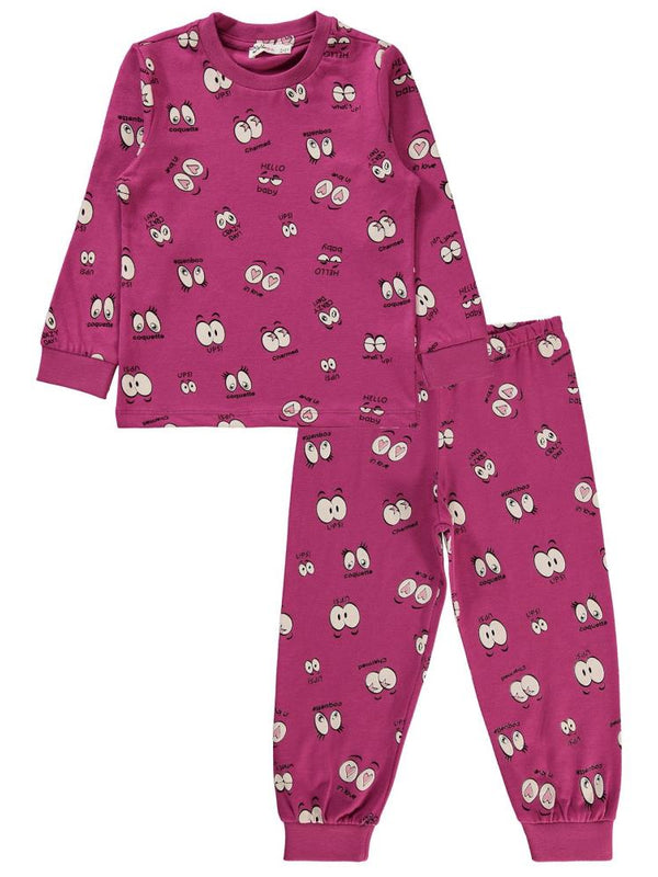Civil Girls Göz Desenli 2-5 Yaş Pijama Takımı - Fusya
