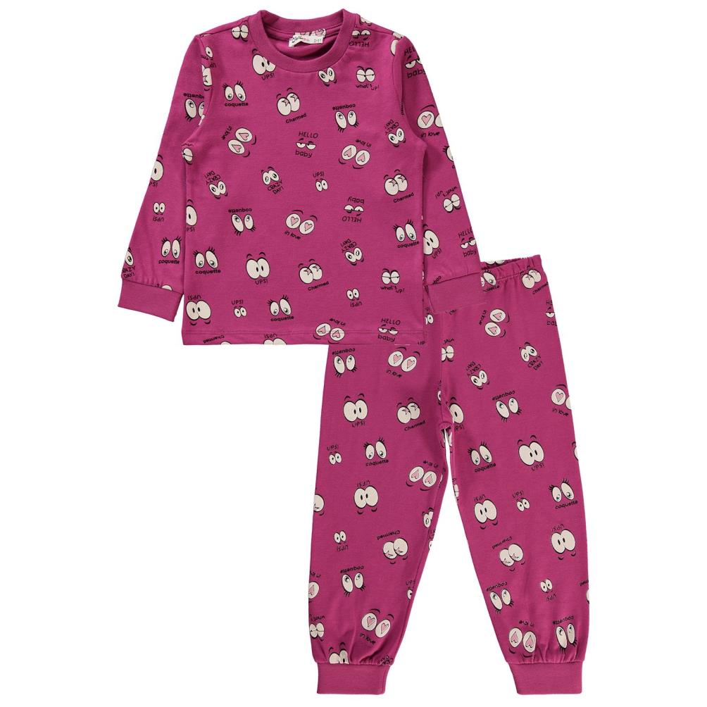 Civil Girls Göz Desenli 2-5 Yaş Pijama Takımı - Fusya
