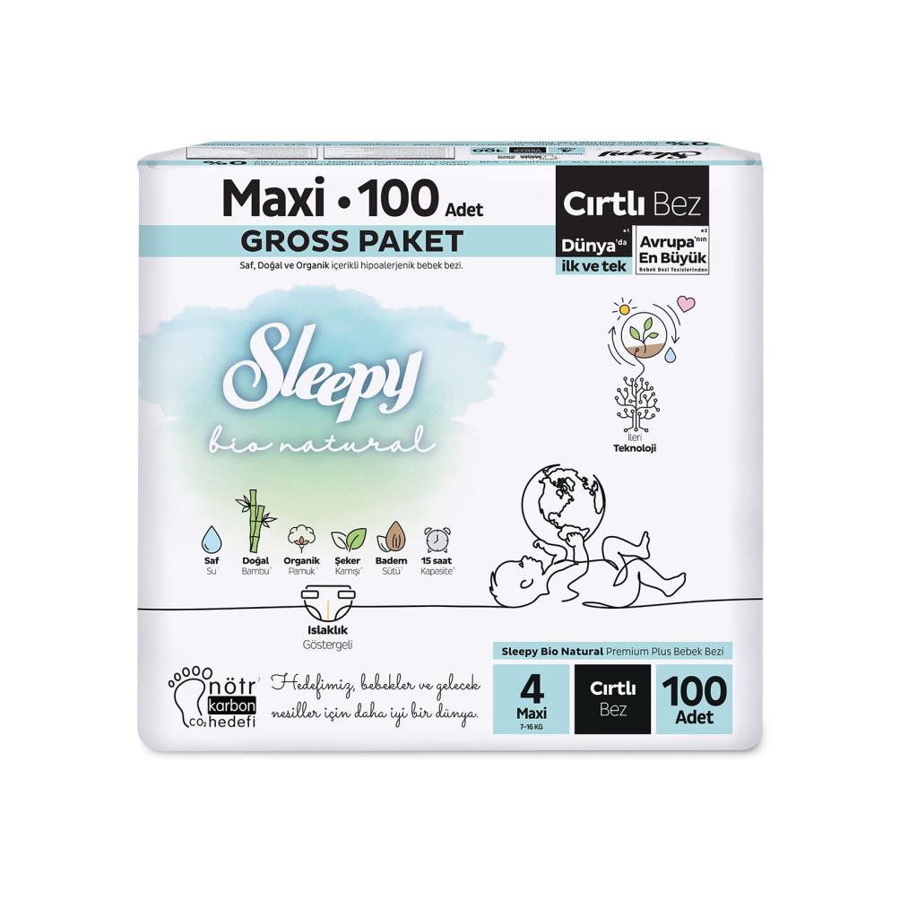 Sleepy Bio Naturel Bebek Bezi Gross Paket 4 Beden Maxi 100'lü