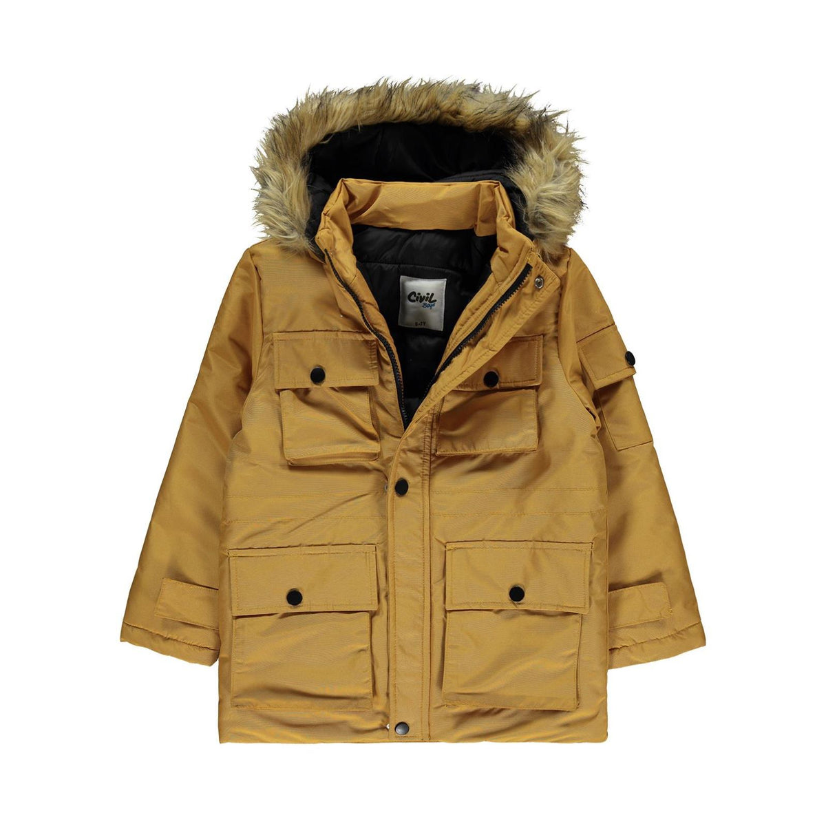 Civil Boys Kapak Cepli Kürklü 10-13 Yaş Mont - Hardal