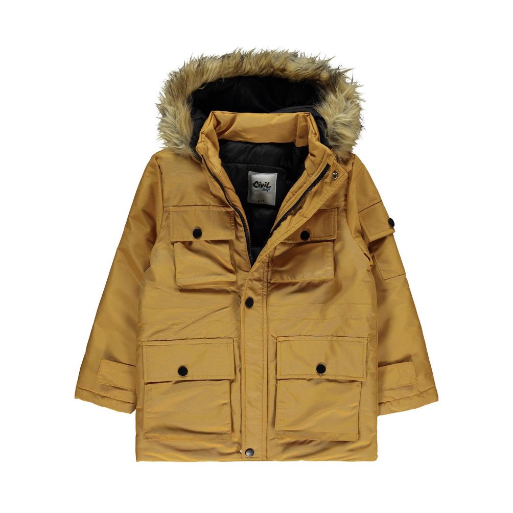 Civil Boys Kapak Cepli Kürklü 10-13 Yaş Mont - Hardal