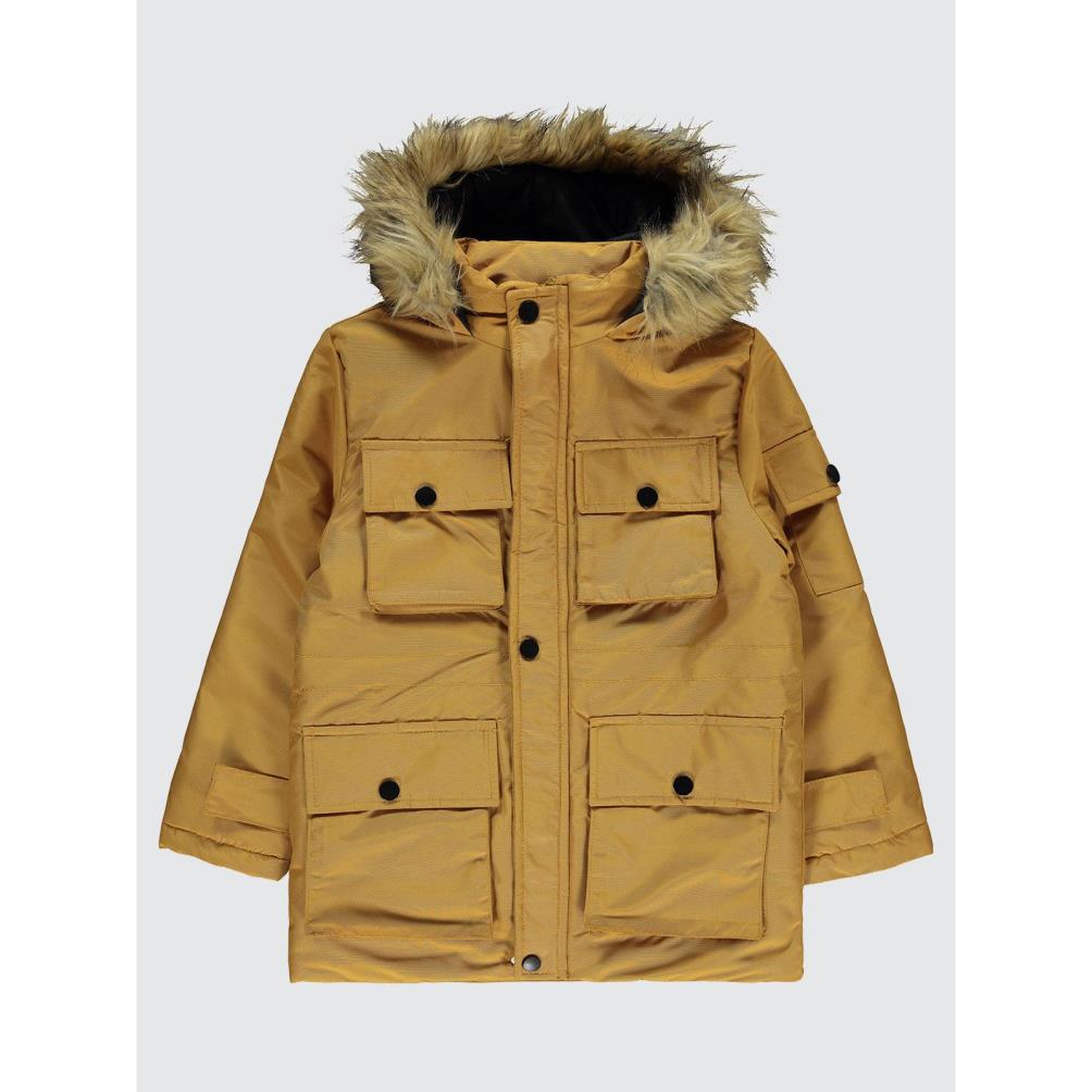 Civil Boys Kapak Cepli Kürklü 10-13 Yaş Mont - Hardal