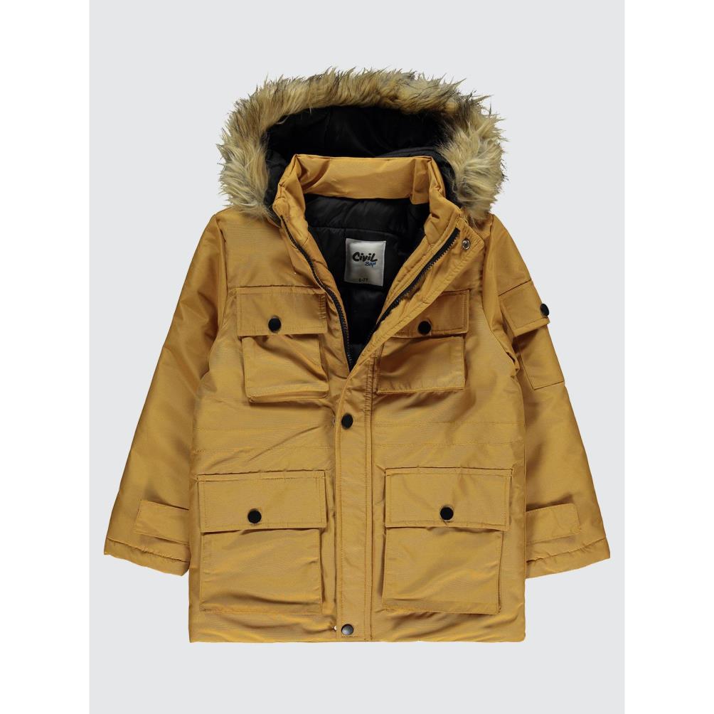 Civil Boys Kapak Cepli Kürklü 10-13 Yaş Mont - Hardal
