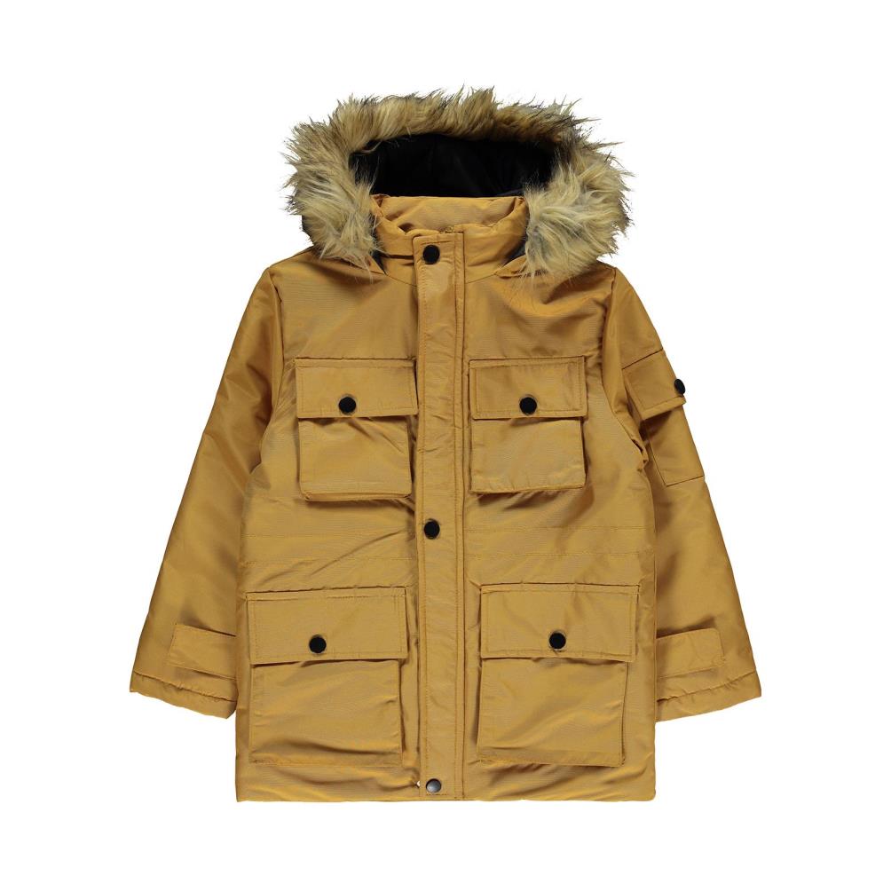 Civil Boys Kapak Cepli Kürklü 10-13 Yaş Mont - Hardal