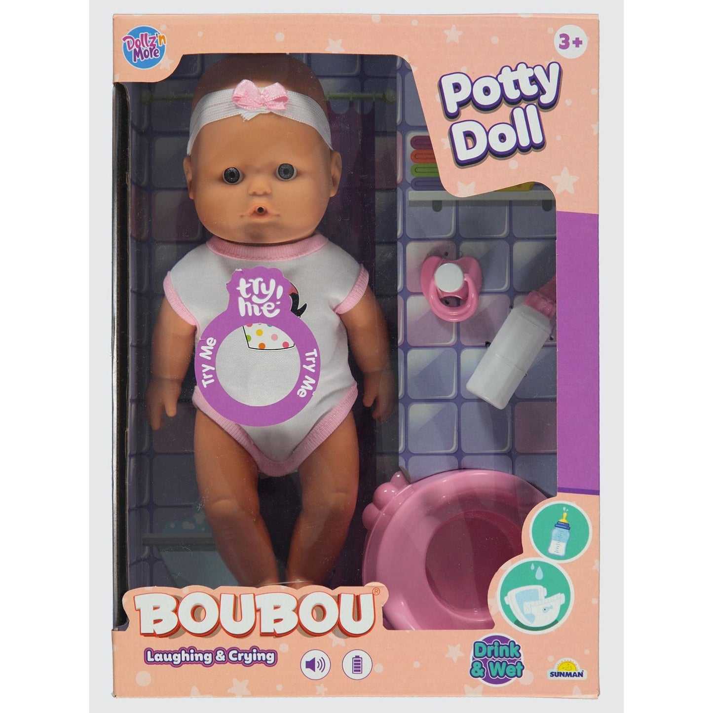 Sunman Oyuncak Bebek Set Boubou Altını Islatan 30Cm.Saçlı/Sessiz