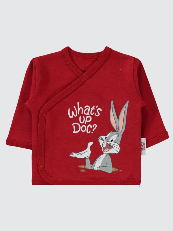 Bugs Bunny Civil Baby Baskılı Zıbın Takımları - Kırmızı